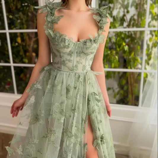 3D Butterfly Lace-up Sweetheart Prom Dress